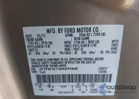 2013 Ford F-150 Xlt z USA, uszkodzony, nr VIN 1FTFW1ET3DKE51645